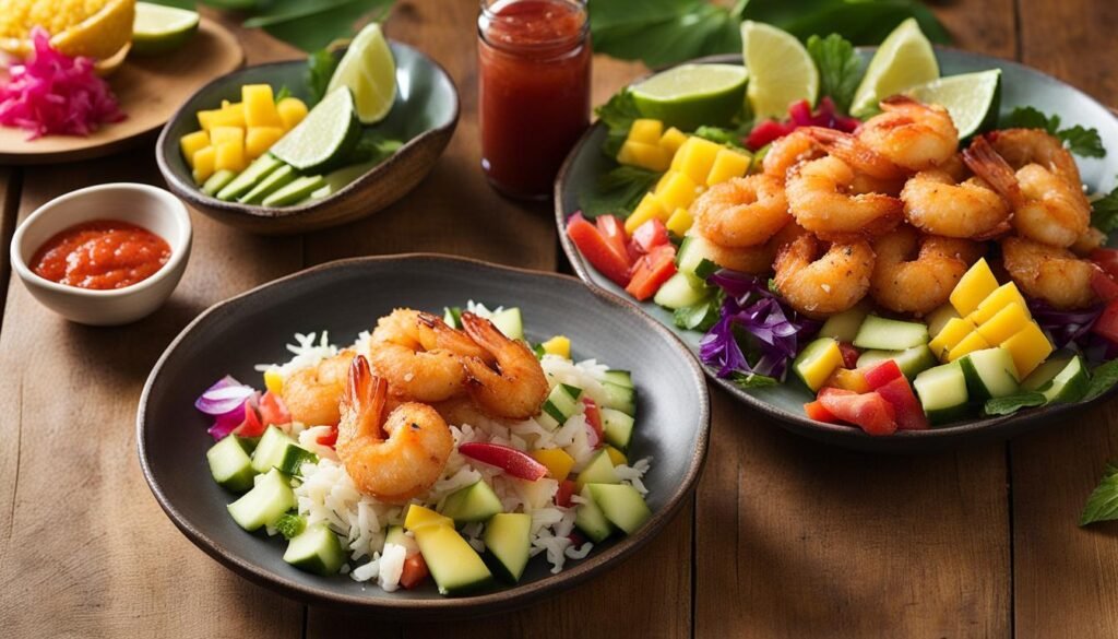 Coconut Shrimp with different dishes