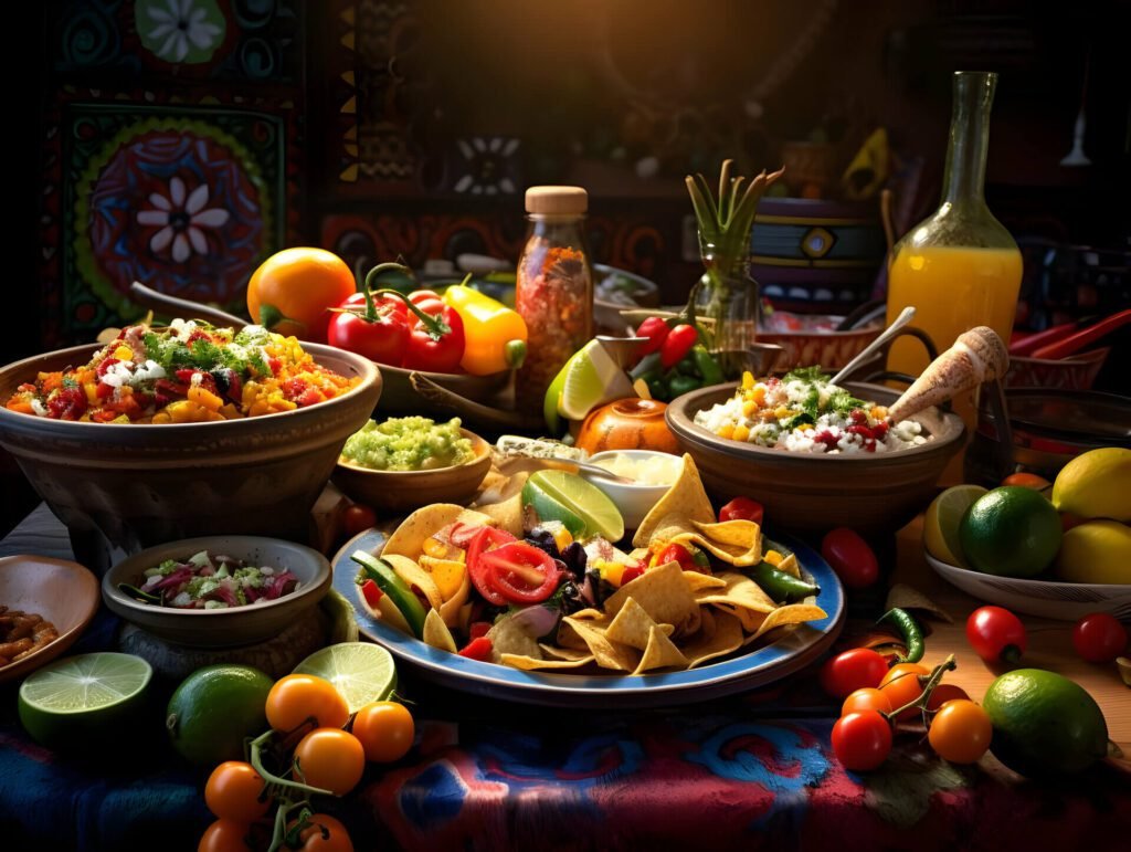 Colorful bright table with Mexican food