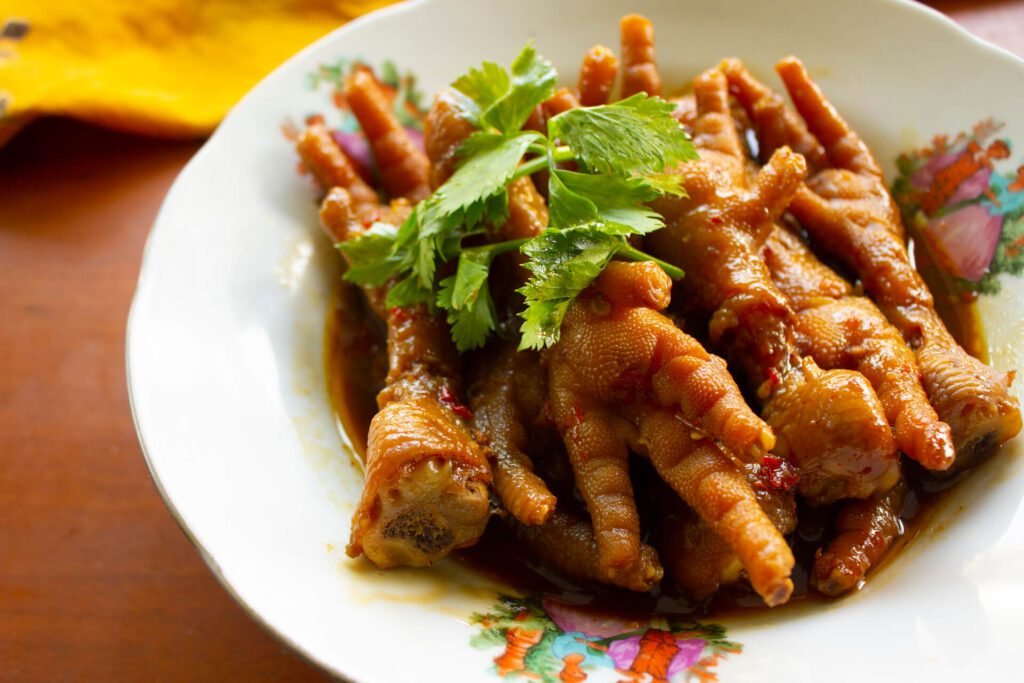 chicken feet with celery, chili, onion, garlic 