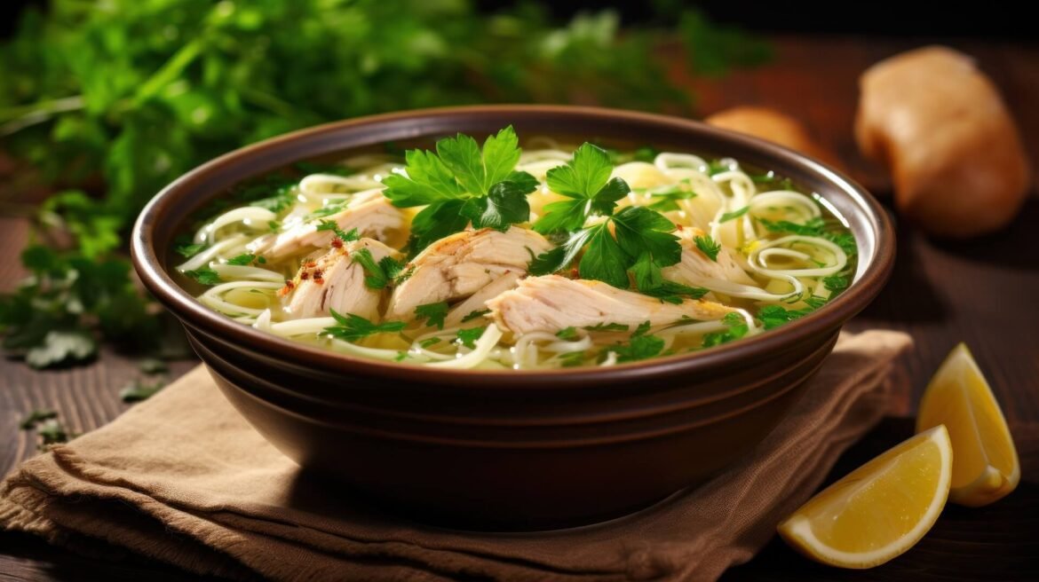 Warm bowl of chicken noodle soup Warm bowl of chicken noodle soup