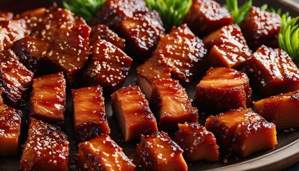 Pieces of ready baked meat on a plate