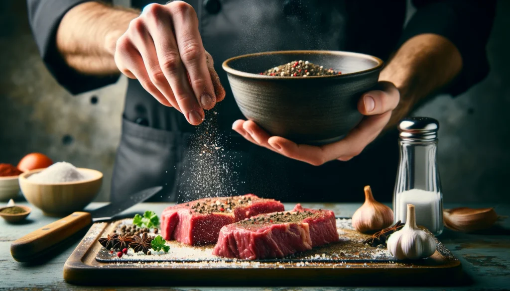 Chef seasoning a steak