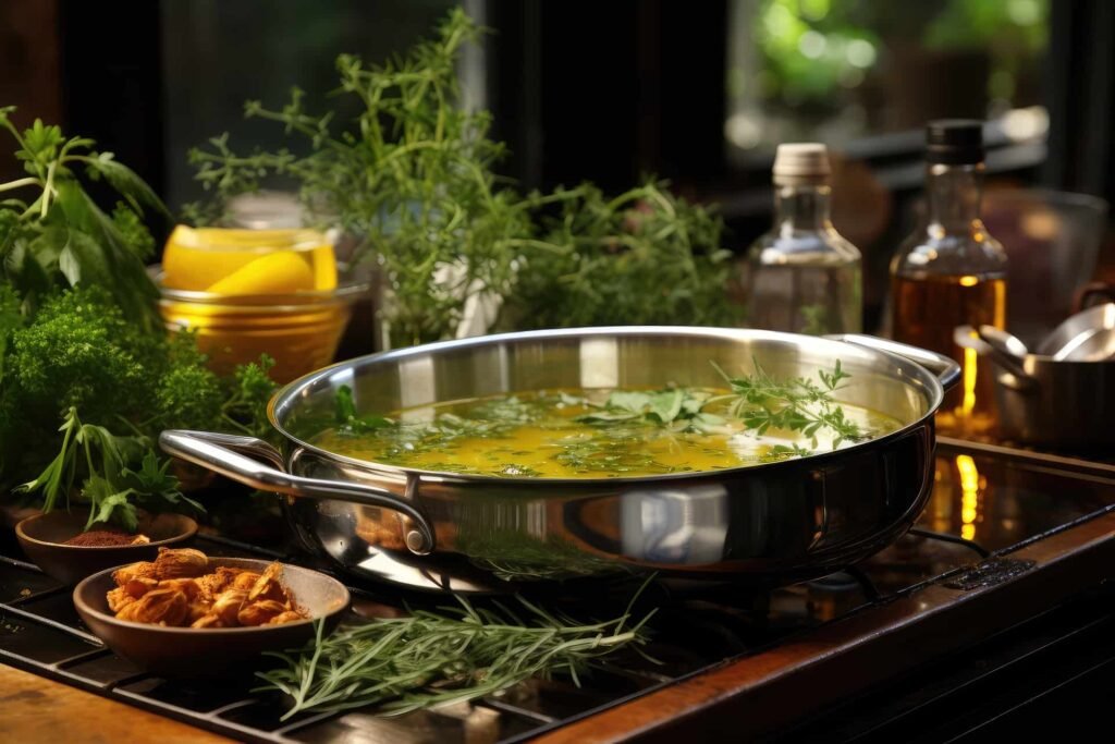 Herbs and Spices in Simmering Water